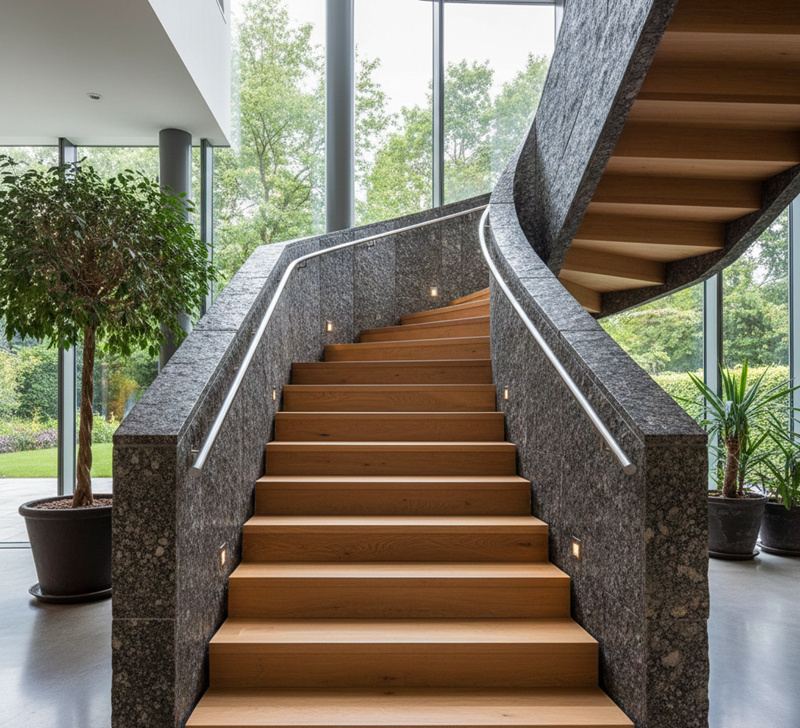 ترکیب فینگر جوینت و سنگ در راه پله 